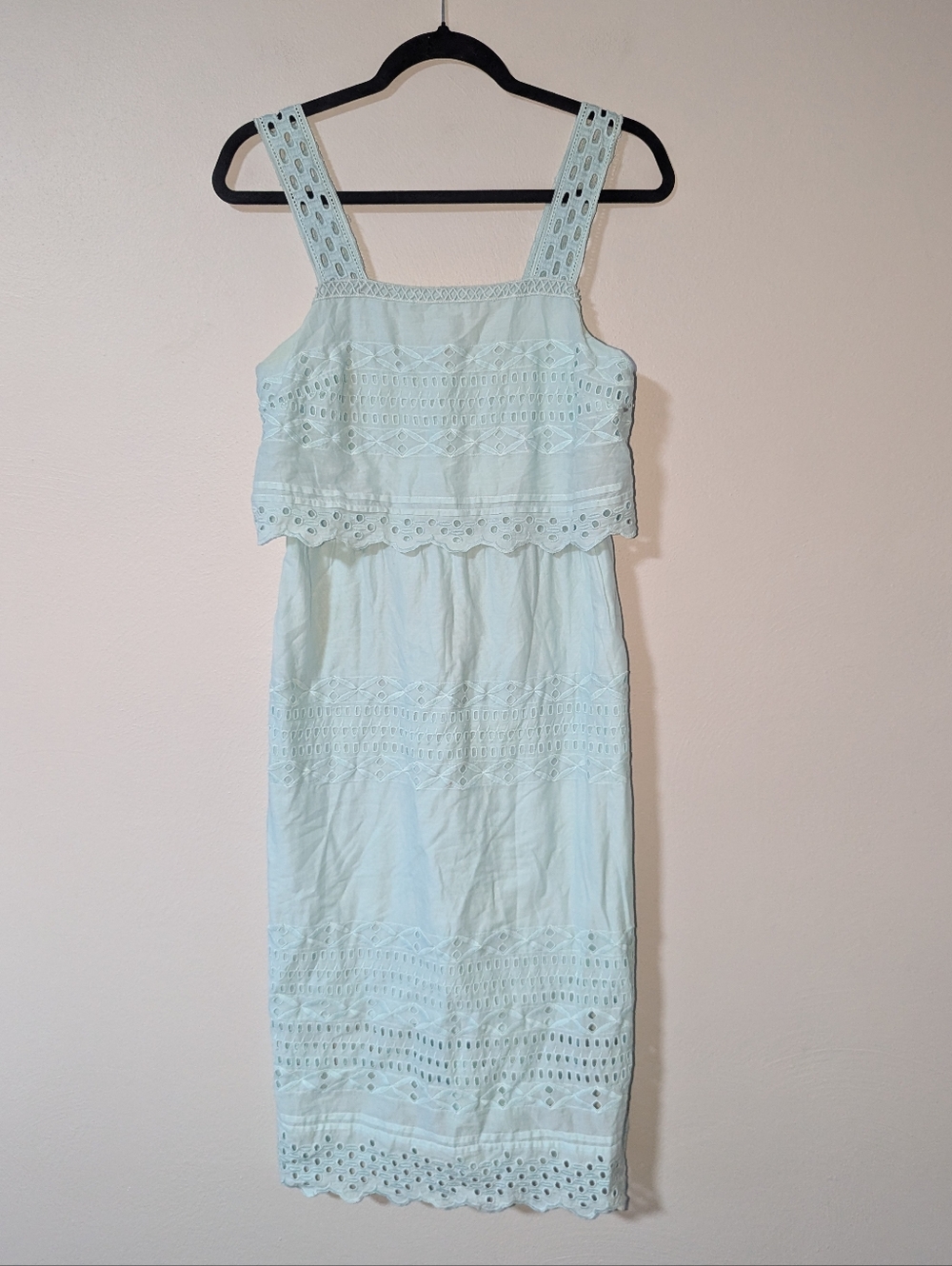 4 J. Crew Square Neck Blue Eyelet Midi Dress